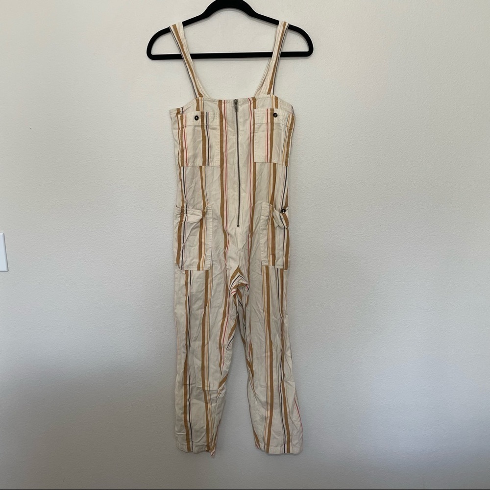 Billabong Cream Striped Jumpsuit with Tan and Rust Stripes